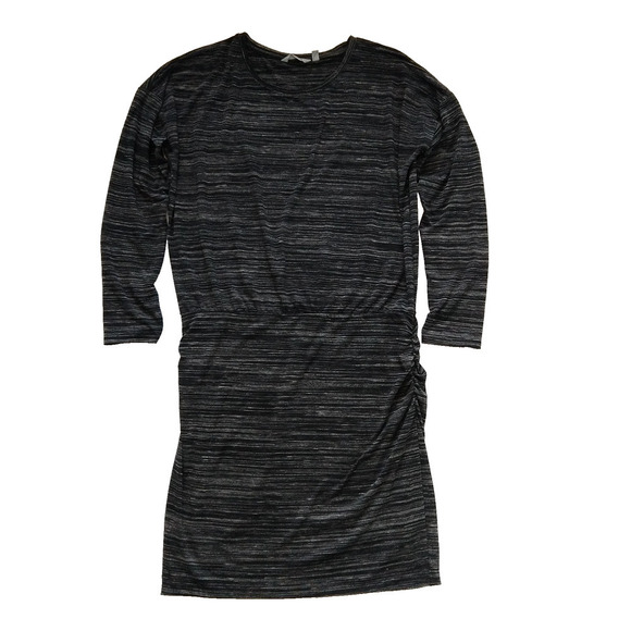 Athleta Tulip Charcoal Dress Size L New Heather Stripe Gray Stretch Ruched - Picture 2 of 8
